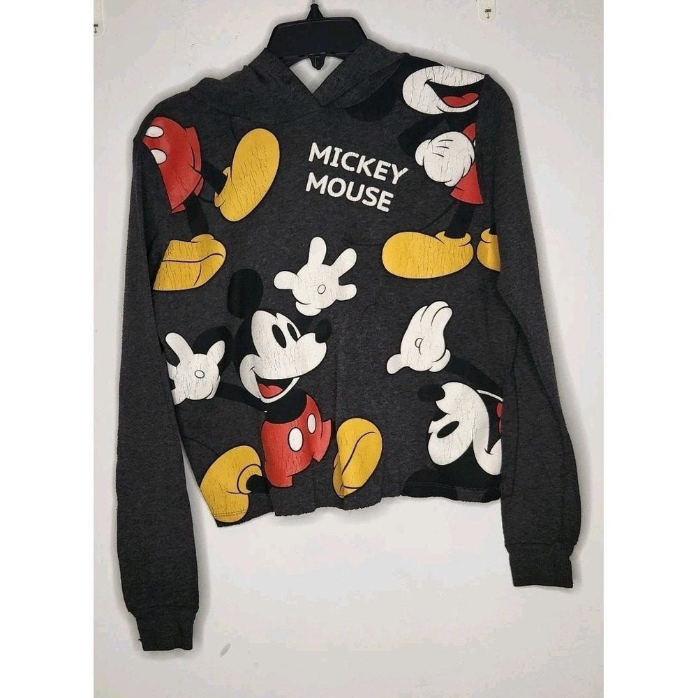 Juniors'‎ Disney Mickey Mouse Gray Graphic Hoodie - Size Small Crop Hoodie